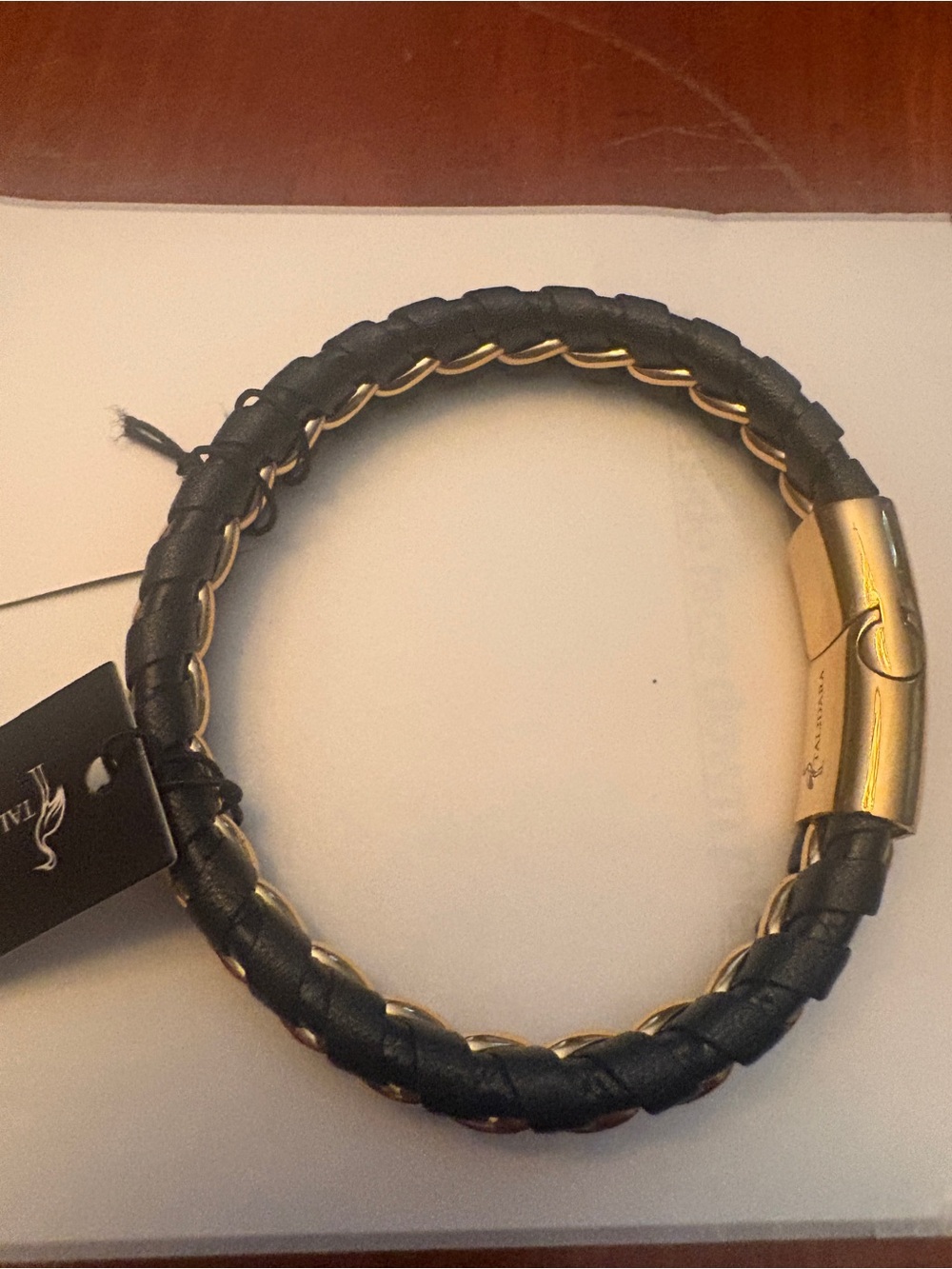 Talidara Braided Black Leather Gold Tone Bracelet NWT $265 Retail